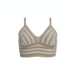 No Comment Crocheted Tank Top Tan and White Size Medium